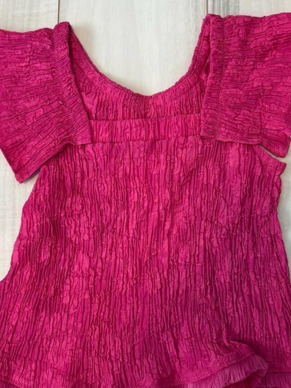 Zara Girls Hot Pink Crinkle Short Sleeve Top